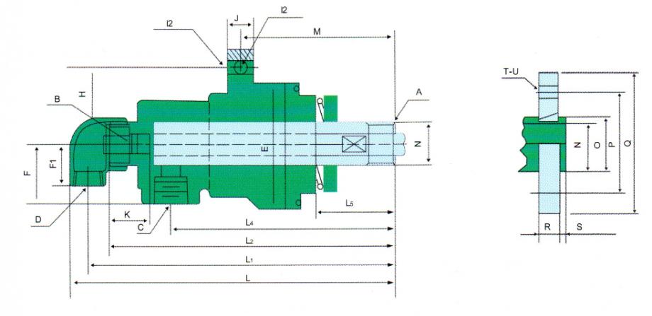 QRS-GF型旋轉接頭規(guī)格尺寸示意圖